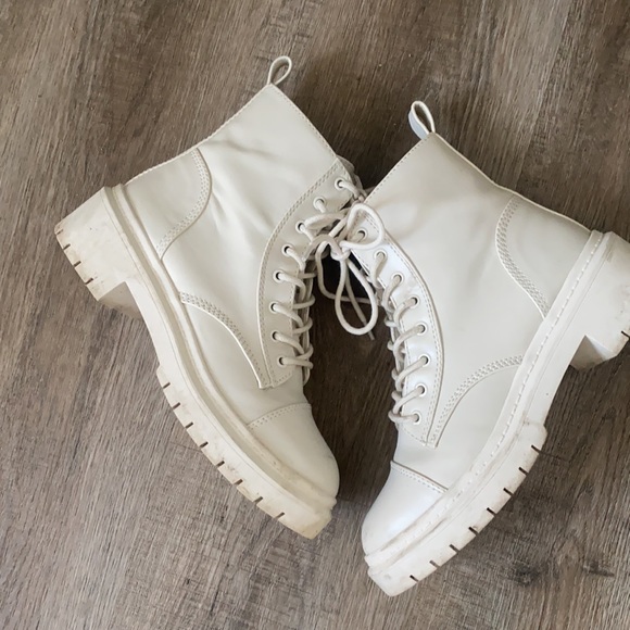 Cream White Combat Ankle Boot - Picture 7 of 10